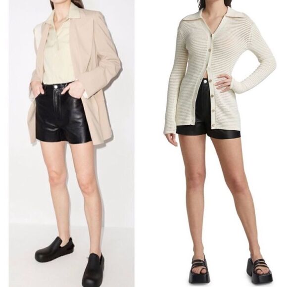 FRAME $598 High-rise Lamb Leather Shorts - Picture 1 of 11